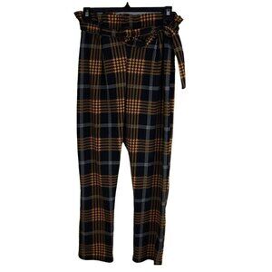 Boohoo Plaid Tartan Print Skinny Trouser Pants Womens Black Yellow Size 14 US